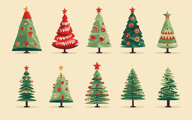 Christmas trees with icons vector set festive illustrations