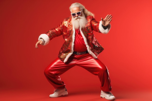 Christmas Trendy Santa dancing on red bacground