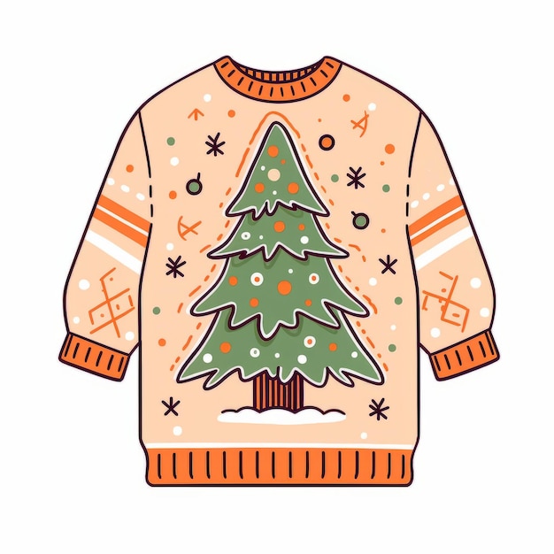 クリスマスツリーデザインのフラットグラフィックイラストスタイルのクリスマス醜いジャンパー