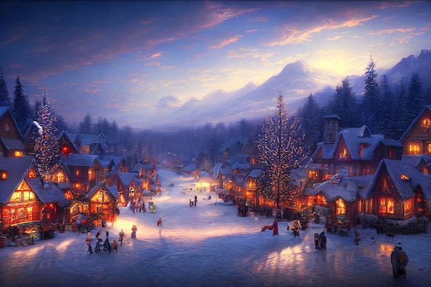 Photo christmas village in the mountains winter landscape houses with christmas decorations