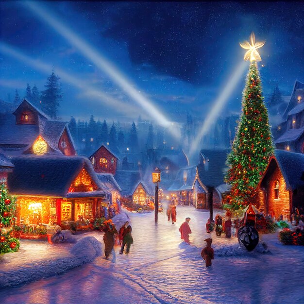 산속의 크리스마스 마을 크리스마스 장식이 있는 겨울 풍경 주택