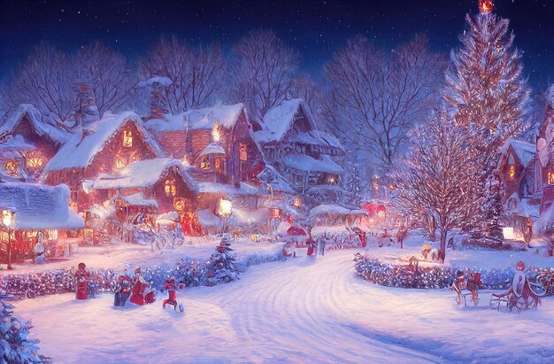 Photo christmas village in the mountains winter landscape houses with christmas decorations