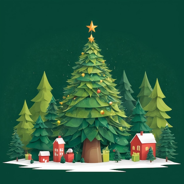 크리스마스 마을과 나무 Ai 이미지
