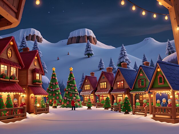 Christmas Village with beautiful lights and children generative AI