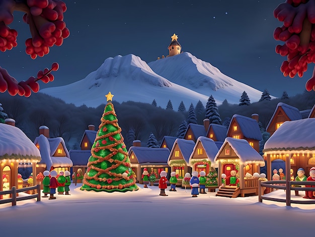 Christmas Village with beautiful lights and children generative AI