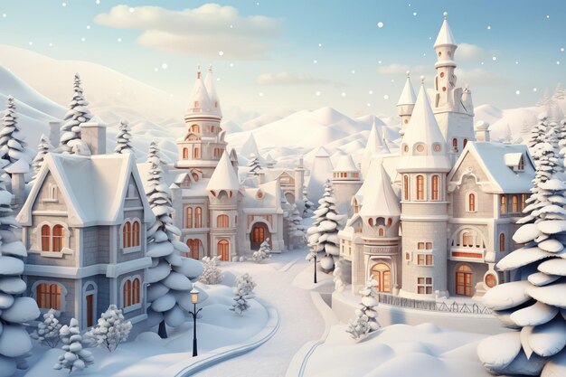 Christmas village with cute houses Happy new year and merry christmas Generative Ai Art Winter