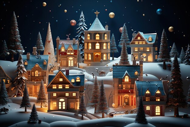 Christmas village with cute houses Happy new year and merry christmas Generative Ai Art Winter