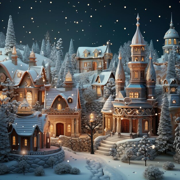 かわいい家のあるクリスマス村 明けましておめでとうございます、そしてメリークリスマス Generative Ai Art Winter