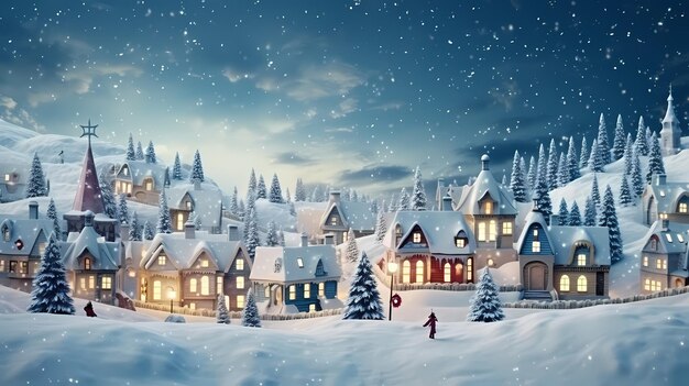 写真 ヴィンテージスタイルの雪のクリスマス村 冬の村の風景 クリスマス休日 クリスマス