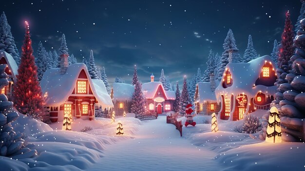 Christmas village with trees and interior lighting Generative Ai