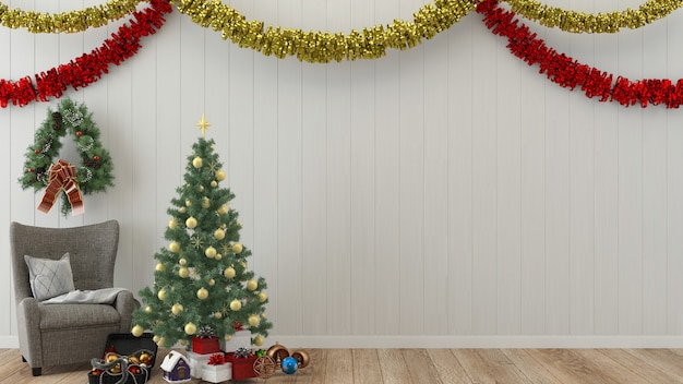 Christmas wall wood interior  render template christmas tree new year