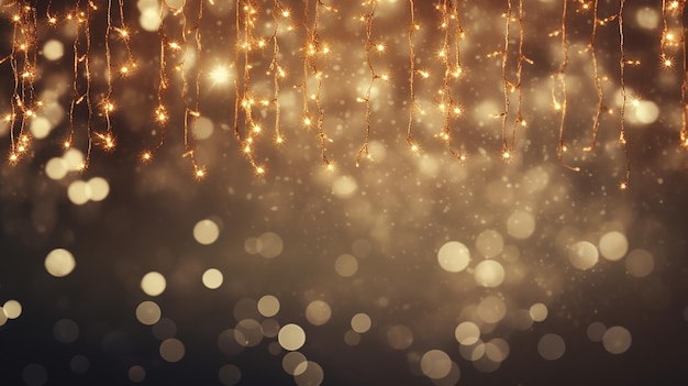 Christmas warm gold garland lights over dark background