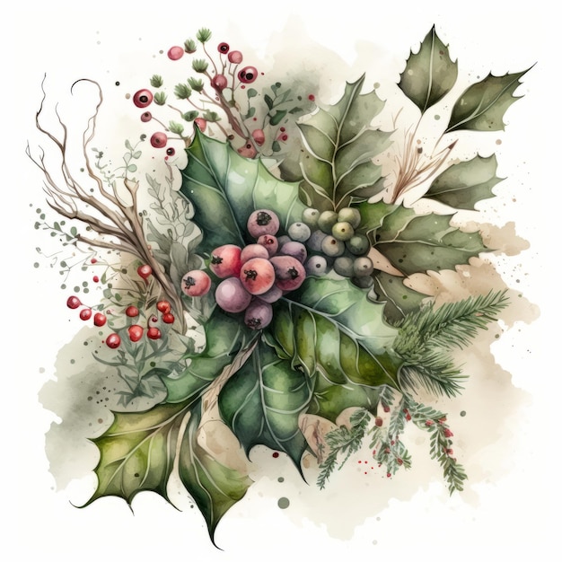 Christmas watercolor bouquet Illustration AI GenerativexA