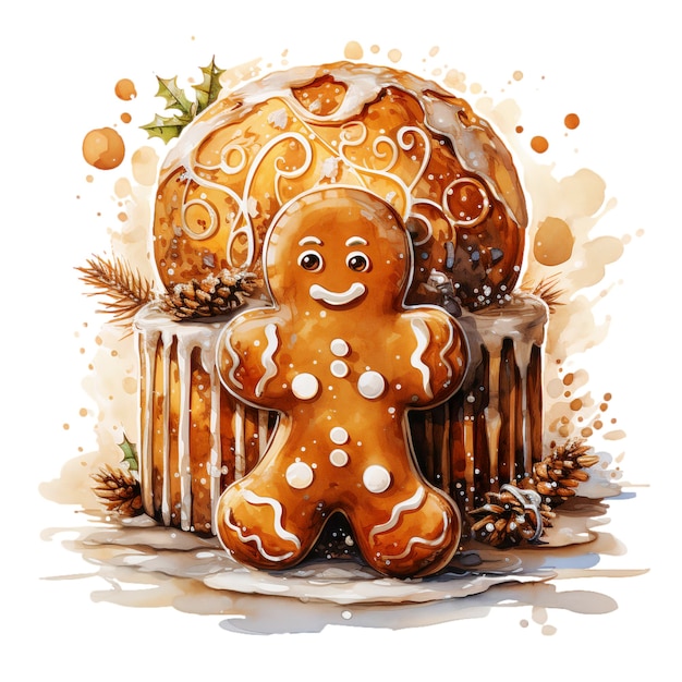 Christmas watercolor gingerbread