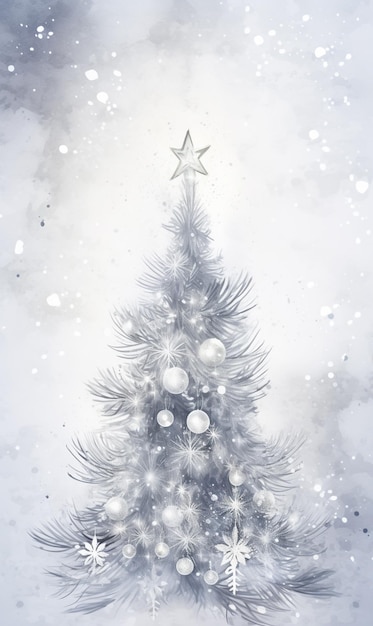 Christmas watercolor illustration in gray colors for card print banner poster