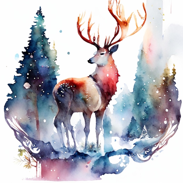 Christmas watercolor painting greeting card Generative AI