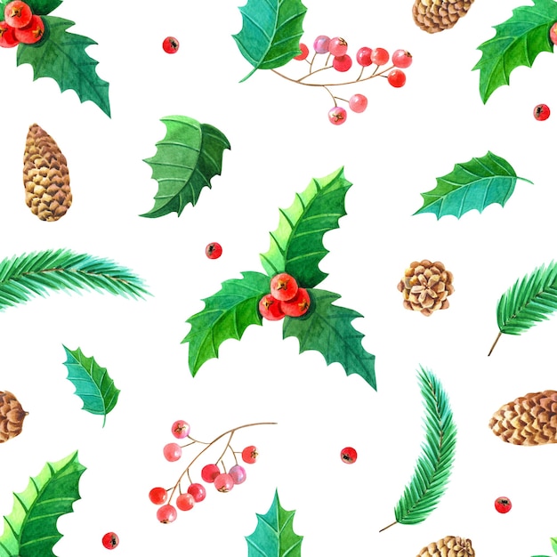 Christmas watercolor seamless pattern.