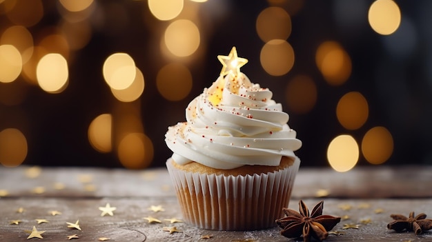 Christmas white cupcake with cinnamon stick