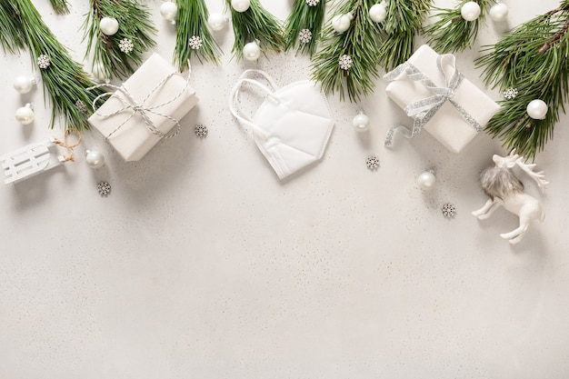 christmas white decoration with medical mask