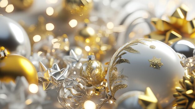 Photo christmas white and gold baubles and decorations