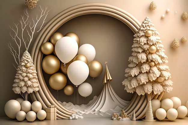 christmas white golds Christmas Balloons Gold Christmas Tree with wreath