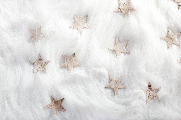 christmas white stars on fur snow