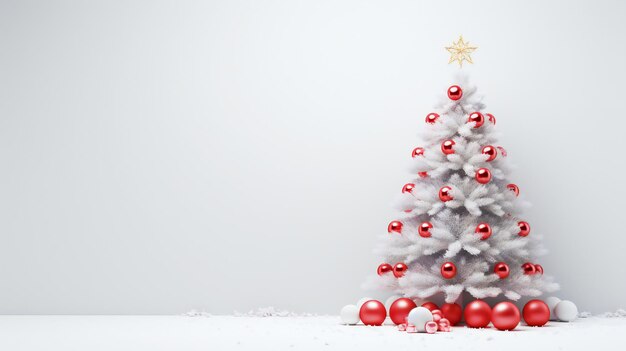 Christmas White Tree and Red Balls on Isolated Background