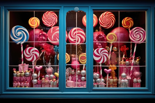 Photo christmas window display of a candy store