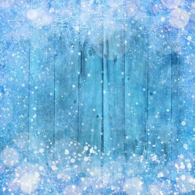 Photo christmas winter background with ice crystals and wood