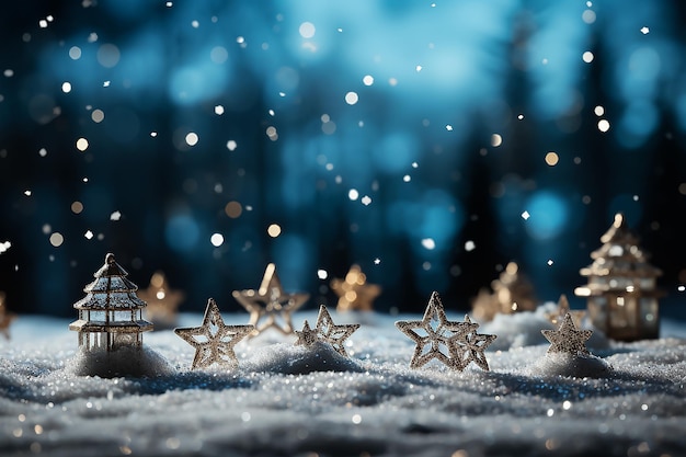 Фото Рождественский зимний фон со снегом и размытым пространством копирования боке