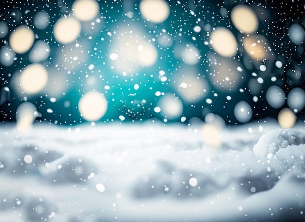 Christmas winter background with snow and bokeh