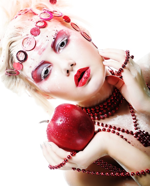 Photo christmas winter fairy woman with red apple