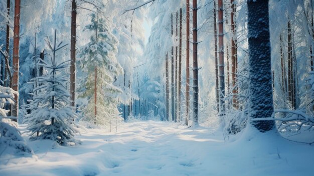 Christmas winter forest close up lots of snow professional photo sharp focus