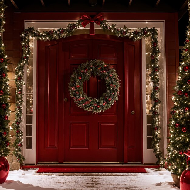 Photo christmas winter house door