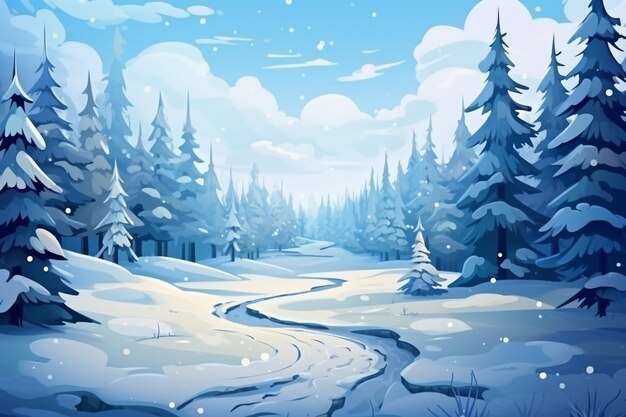 Рождественский зимний снежный пейзаж на заднем плане