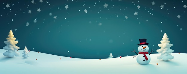 Christmas winter tree with snowman in landscape Banner Copy space Generative ai