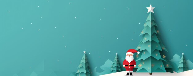 Christmas winter tree with snowman in landscape Banner Copy space Generative ai