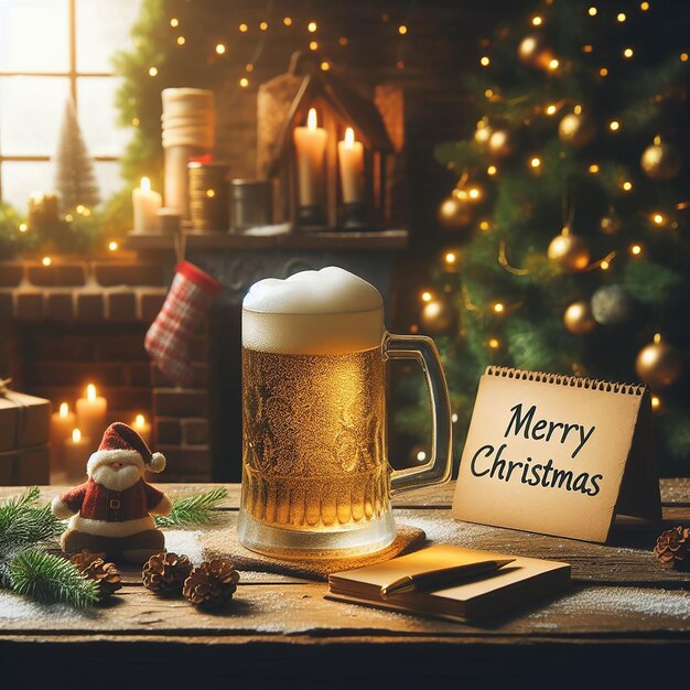 写真 ビールとメッセージのクリスマス