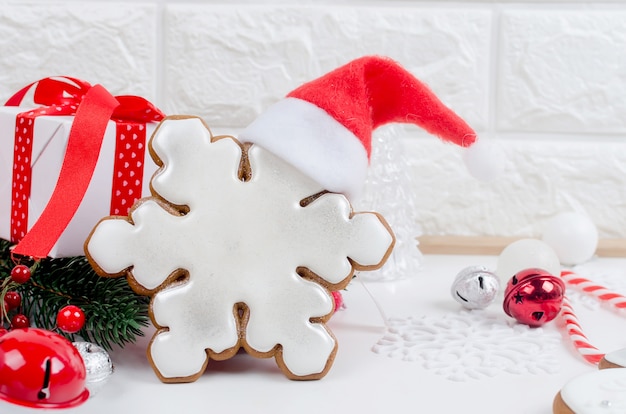 Christmas with gingerbread cookies, gifts, Christmas toys