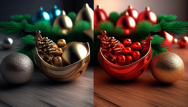 Photo christmas with realistic decorative components