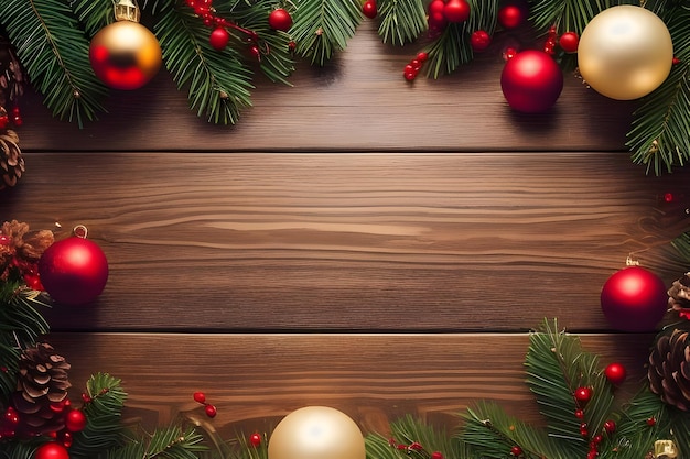 Фото Рождественский деревянный фон рождественское украшение с копировальным пространством обои генеративные ai