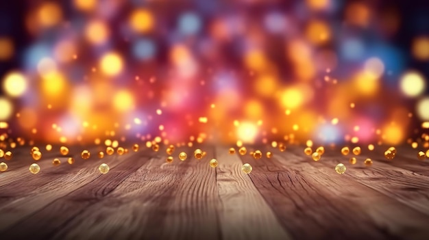 Foto tavolo di legno di natale sfondo vintage soft blur bokeh carta da parati leggera ai generativa