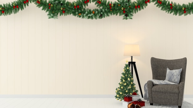 christmas wood wall floor tree template background decoration 3d interior