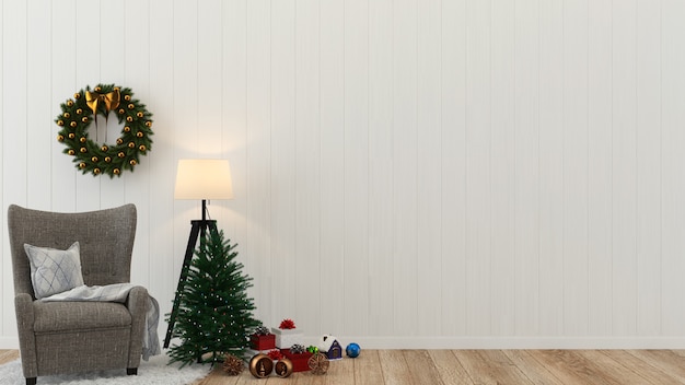 christmas wood wall floor tree template background decoration 3d interior