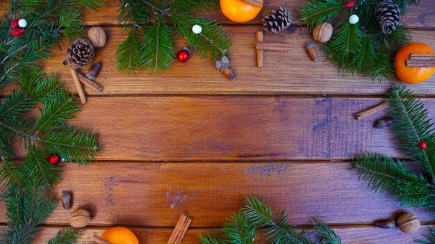 Christmas wooden background with Christmas decoration