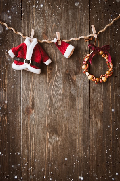 Christmas wooden background with decorations