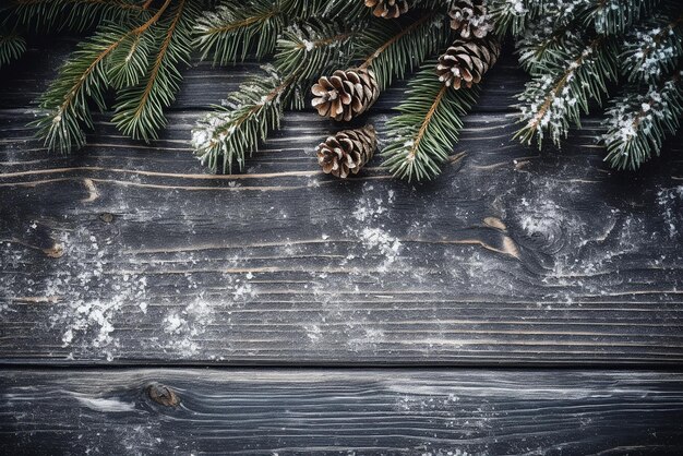 Christmas Wooden Background with Snow Created with Generative AI Tools