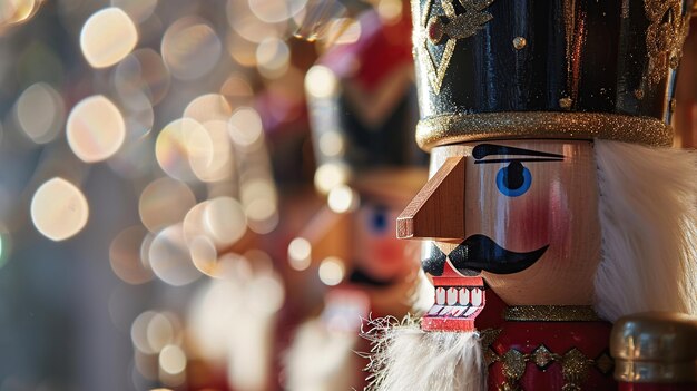 Photo christmas wooden nutcrackers lined up on a dark background 3d rendering