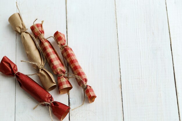 Christmas Wrapped candy on the table