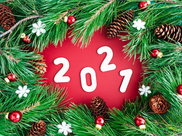 Christmas wreath and 2021 New year